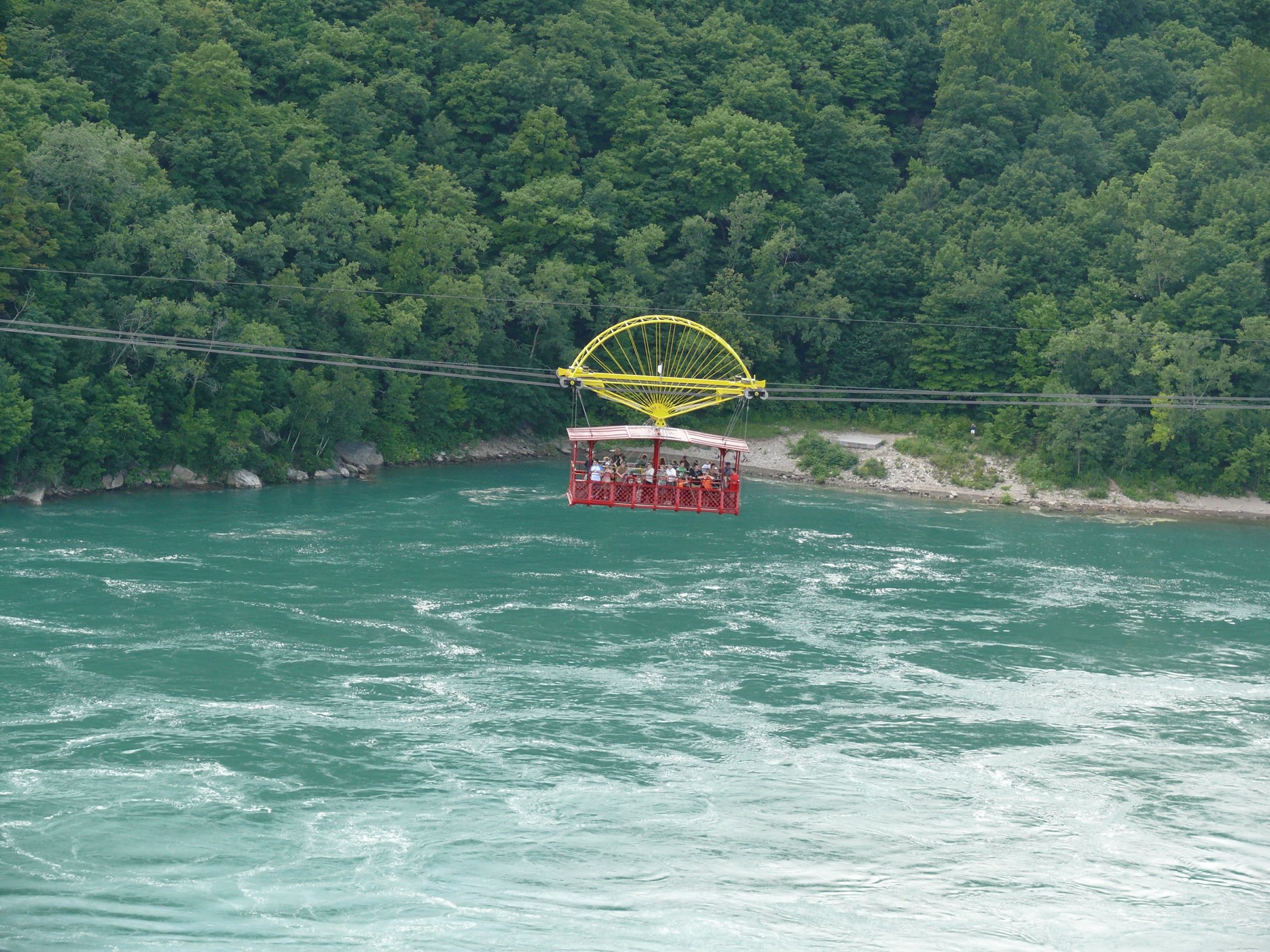 The antique Whirlpool Aero Car crossing high above the Niagara Gorge