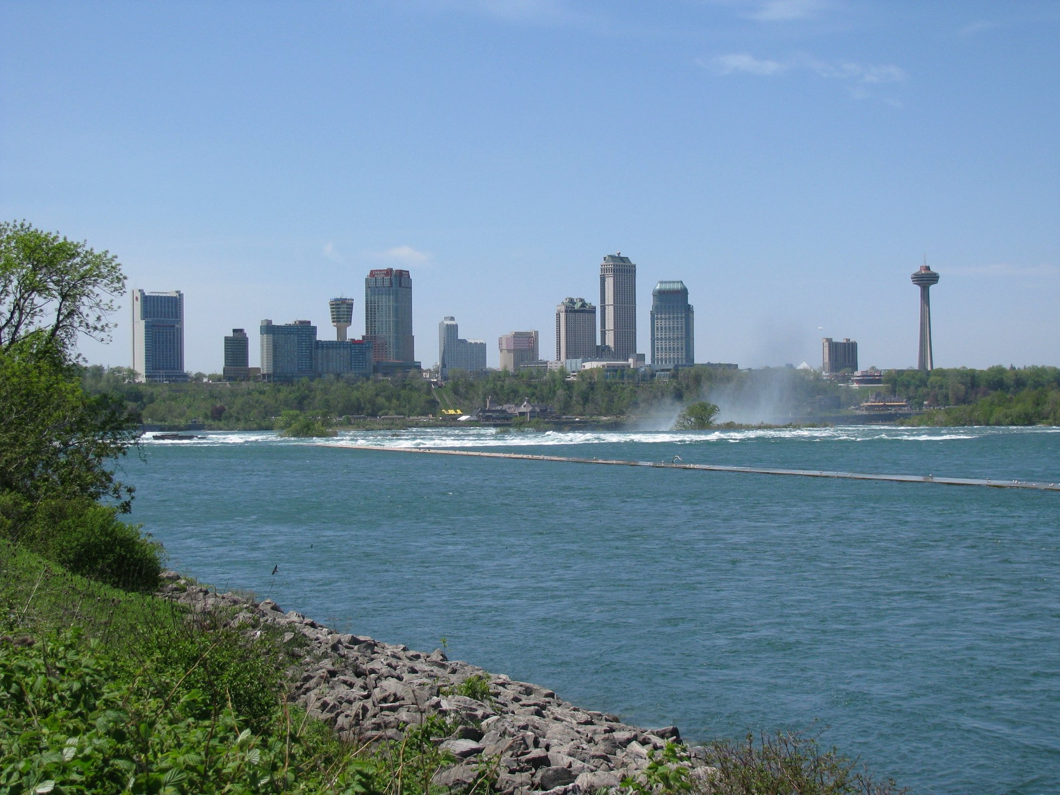 The Fallsview hotel skyline above Niagara Falls