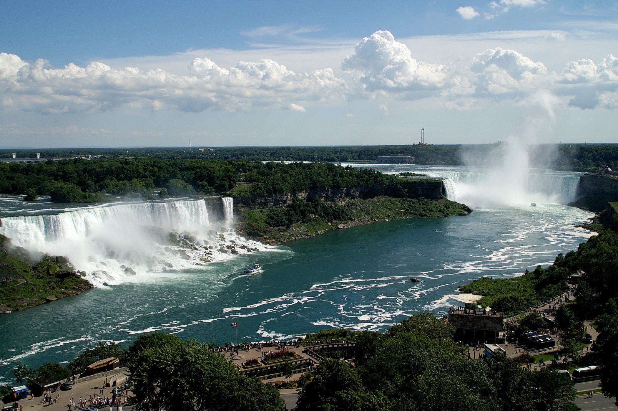 All three Niagara falls seen from above on a clear day