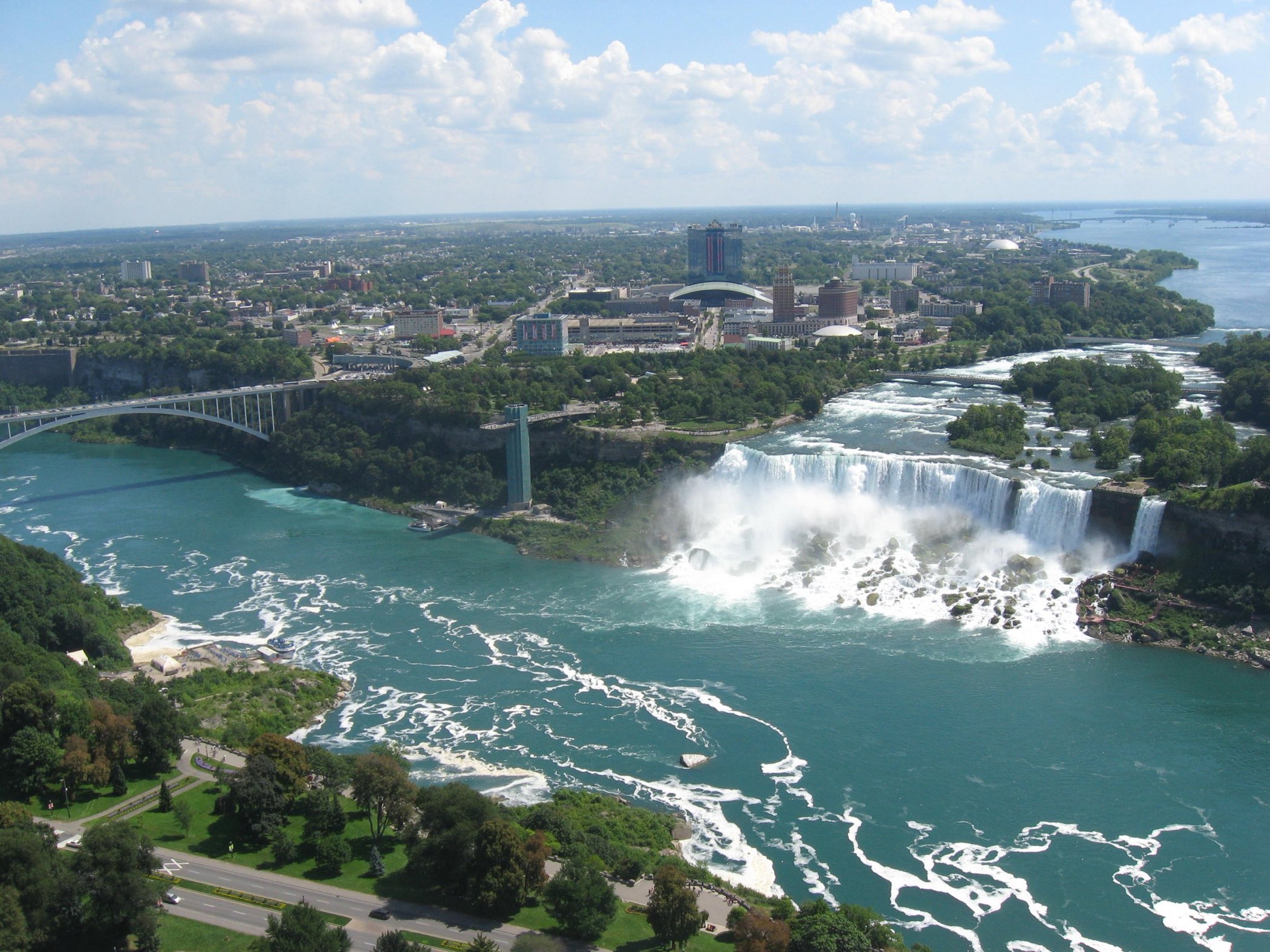 The wide view over Niagara Falls from the Skylon Tower